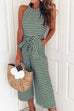 Karleedress Crewneck Sleeveless Striped Bow-Knot Wide Leg Jumpsuit