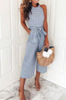 Karleedress Crewneck Sleeveless Striped Bow-Knot Wide Leg Jumpsuit