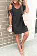 Karleedress V Neck Cold Shoulder Solid T Shirt Dress