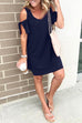 Karleedress V Neck Cold Shoulder Solid T Shirt Dress