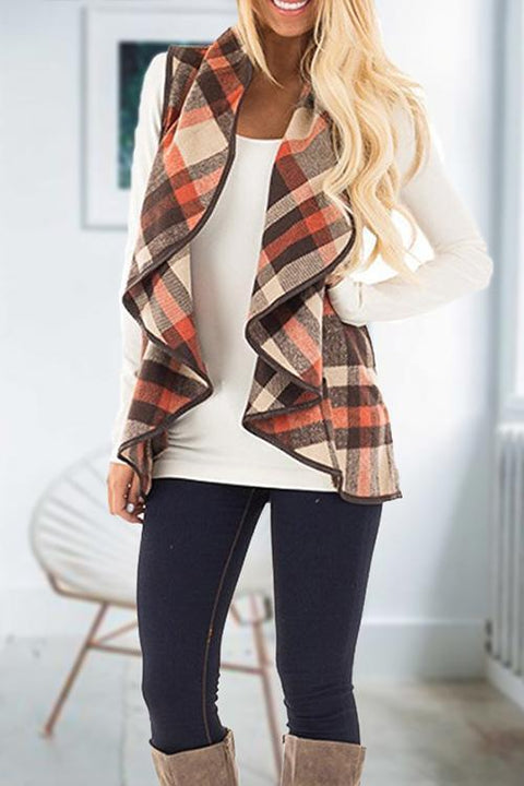 Karleedress Pockets Plaid Jacket Vest