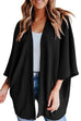 Karleedress Solid 3/4 Sleeve Open Front Kimono Cardigan