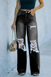 Karleedress One Button Straight Leg Ripped Denim Pants