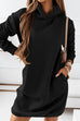 Karleedress Solid Long Sleeve Pockets Hoodied Sweatshirt Dress