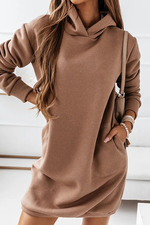 Karleedress Solid Long Sleeve Pockets Hoodied Sweatshirt Dress