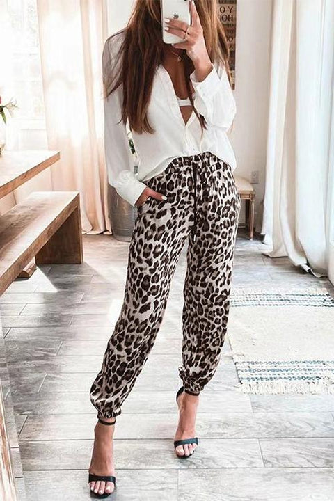 Karleedress Drawstring Waist Pockets Leopard Jogger