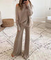 Karleedress Cold Shoulder Pullover and Tie Waist Pants Solid Knit Set