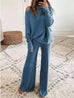 Karleedress Cold Shoulder Pullover and Tie Waist Pants Solid Knit Set