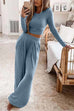 Karleedress Long Sleeve Crop Top Elastic Waist Wide Leg Pants Set