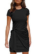 Karleedress Crewneck Short Sleeve Tie Knot Waist Dress