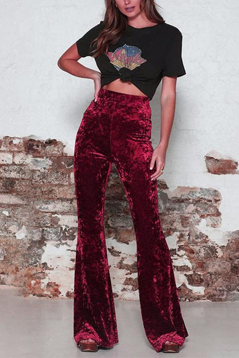 Karleedress Elastic Waist Bell Bottoms Velvet Pants