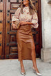 Karleedress Casual Ruched Side Split Leather Skirt