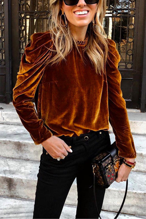 Karleedress Turtleneck Puff Sleeve Loose Velvet Sweatshirt