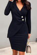 Karleedress Fashion Style Wrap V Neck Buttons Bodycon Dress