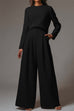 Karleedress Crewneck Long Sleeve Pullover and Wide Leg Pants Solid Set