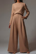 Karleedress Crewneck Long Sleeve Pullover and Wide Leg Pants Solid Set