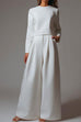 Karleedress Crewneck Long Sleeve Pullover and Wide Leg Pants Solid Set