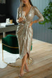 Karleedress Wrap V Neck Long Sleeve Tie Waist Sequin Dress