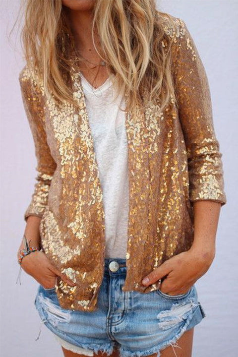 Karleedress Open Front Long Sleeve Sequin Cardigans