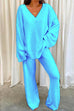 Karleedress V Neck Batwing Sleeve Top and Straight Leg Pants Loungewear Set