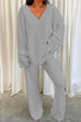 Karleedress V Neck Batwing Sleeve Top and Straight Leg Pants Loungewear Set