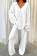 Karleedress V Neck Batwing Sleeve Top and Straight Leg Pants Loungewear Set