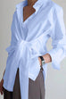 Karleedress Lapel Long Sleeve Button Down Knot Front Shirt