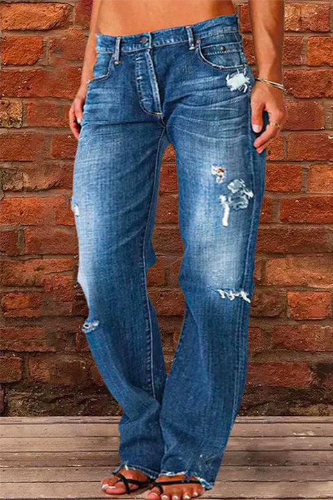 Karleedress Casual One Button Ripped Jeans with Pockets