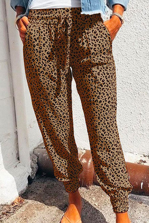 Karleedress Casual Tie Waist Leopard Joggers Pants with Pockets