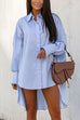 Karleedress Lapel High Low Hem Button Down Shirt