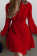 Karleedress Elegant Wrap V Neck Long Sleeve Tie Waist Dress