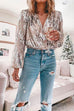 Karleedress Stylish V Neck Long Sleeve Sequin Splice Top