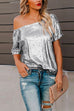 Karleedress Off Shoulder Short Sleeve Sequin T-shirt