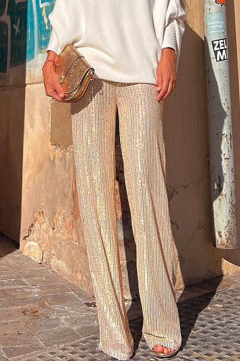 Karleedress Elastic Waist Wide Leg Sequin Pants