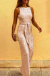 Karleedress Crewneck Sleeveless Tie Waist Sequin Jumpsuit