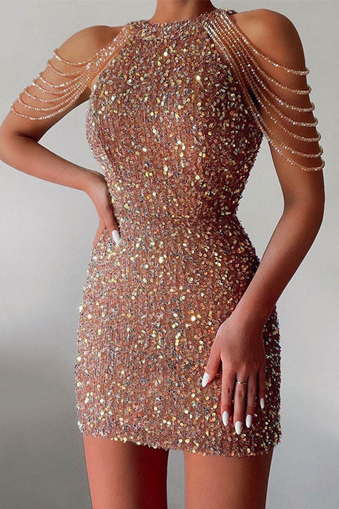 Karleedress Halter Sleeveless Waisted Sequin Bodycon Dress