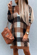 Karleedress V Neck Long Sleeve Plaid Sweater Dress