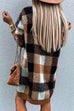 Karleedress V Neck Long Sleeve Plaid Sweater Dress