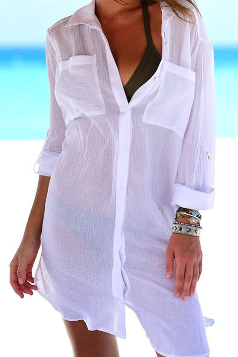 Karleedress Long Sleeve Beach Blouse Shirt with Pockets