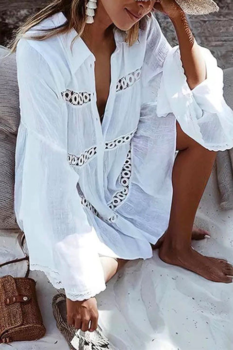 Karleedress Long Sleeve Beach Lace Shirt Dress