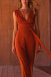 Karleedress V Neck Sleeveless Tie Waist Wide Leg Jumpsuit