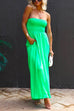 Karleedress Strapless Smocked Pocketed Wide Leg Jumpsuit