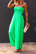 Karleedress Strapless Smocked Pocketed Wide Leg Jumpsuit