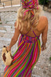 Karleedress V Neck Backless Rainbow Stripes Cami Maxi Holiday Dress