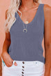 Karleedress V Neck Solid Knitting Tank Top