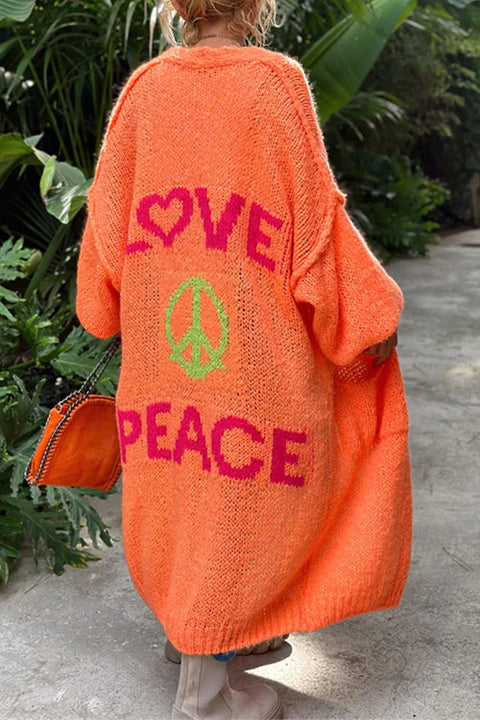 Karleedress Open Front Love and Peace Pattern Long Sweater Cardigan(in 5 Colors)