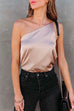 Karleedress One Shoulder Solid Satin Cami Top