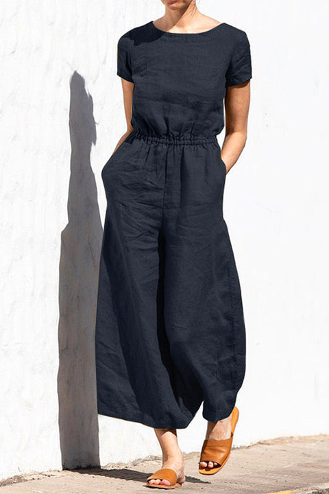 Karleedress Short Sleeve High Waist Wide Leg Slouchy Jumpsuit