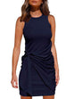 Karleedress Crewneck Knot Front Ruched Sleeveless Dress