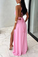 Karleedress Deep V Neck Halter Tie Knot Backless Slit Maxi Dress